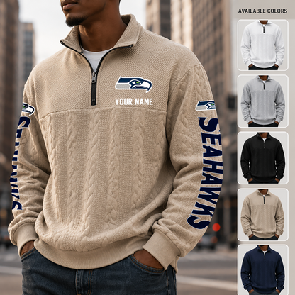 [SPECIAL OFFER] NEW CUSTOMIZED NFL06 SSH SEATTLE SEAHAWKS MULTICOLOR QUARTER-ZIP SWEATSHIRT