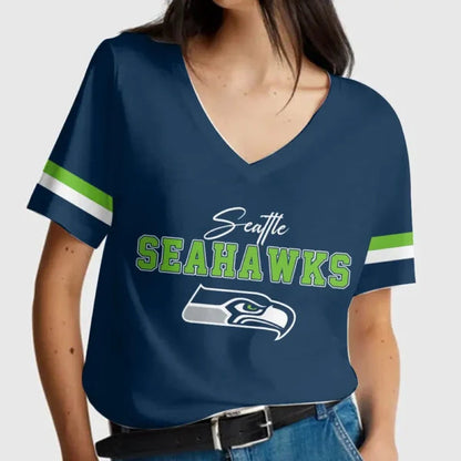 [SPECIAL OFFER] NEW CUSTOMIZED NFL06 SSH SEATLLE SEAHAWKS V-NECK FEMALE SHIRT
