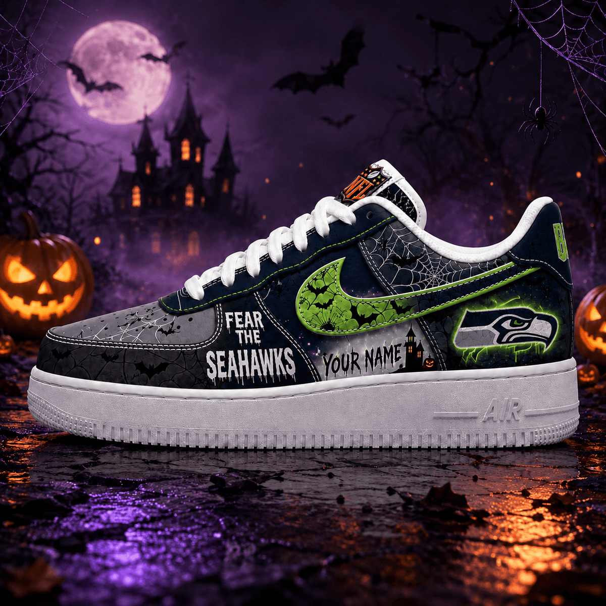 [SPECIAL OFFER] NEW CUSTOMIZED NFL06 SSH SEATTLE SEAHAWKS HALLOWEEN AF1 SHOES
