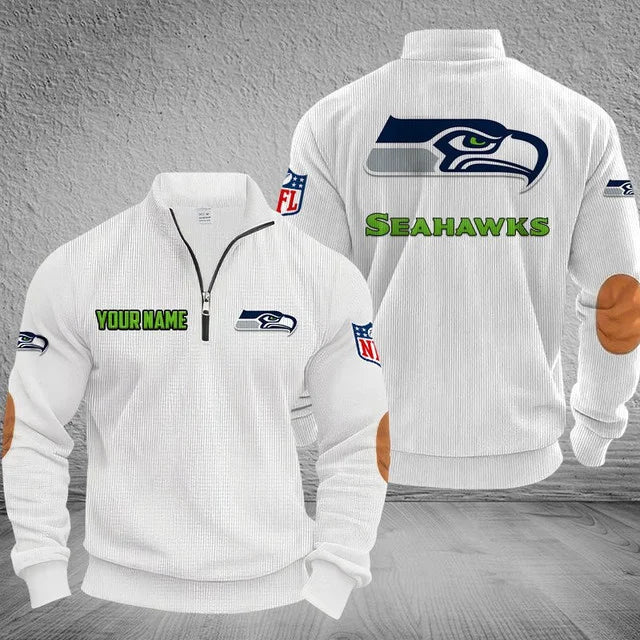 [SPECIAL OFFER] NEW CUSTOMIZED NFL06 SSH SEATTLE SEAHAWKS MULTICOLOR STRIPED QUATER ZIP SWEATSHIRT
