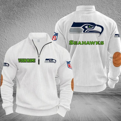 [SPECIAL OFFER] NEW CUSTOMIZED NFL06 SSH SEATTLE SEAHAWKS MULTICOLOR STRIPED QUATER ZIP SWEATSHIRT