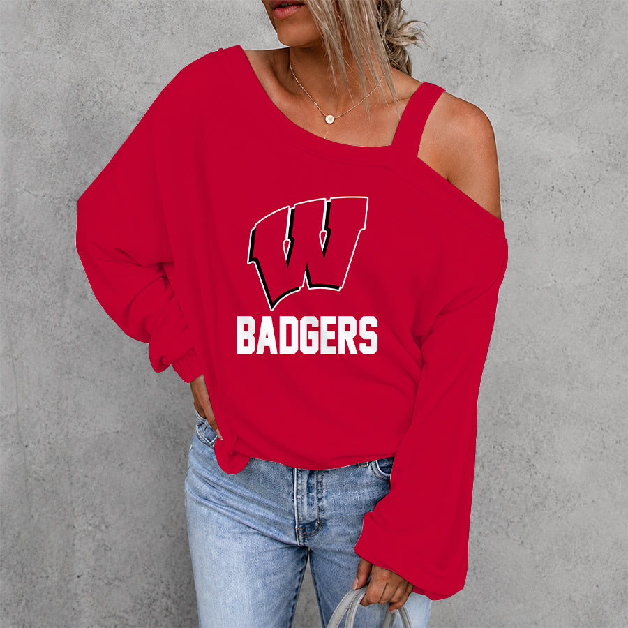 [FAN FAVORITE] NEW CUSTOMIZED NCAA MFF06 WSB WISCONSIN BADGERS DROP SHOULDER SWEATSHIRT