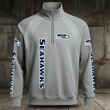 [SPECIAL OFFER] NEW CUSTOMIZED NFL06 SSH SEATTLE SEAHAWKS MEN'S MULTICOLOR QUARTER-ZIP PULLOVER