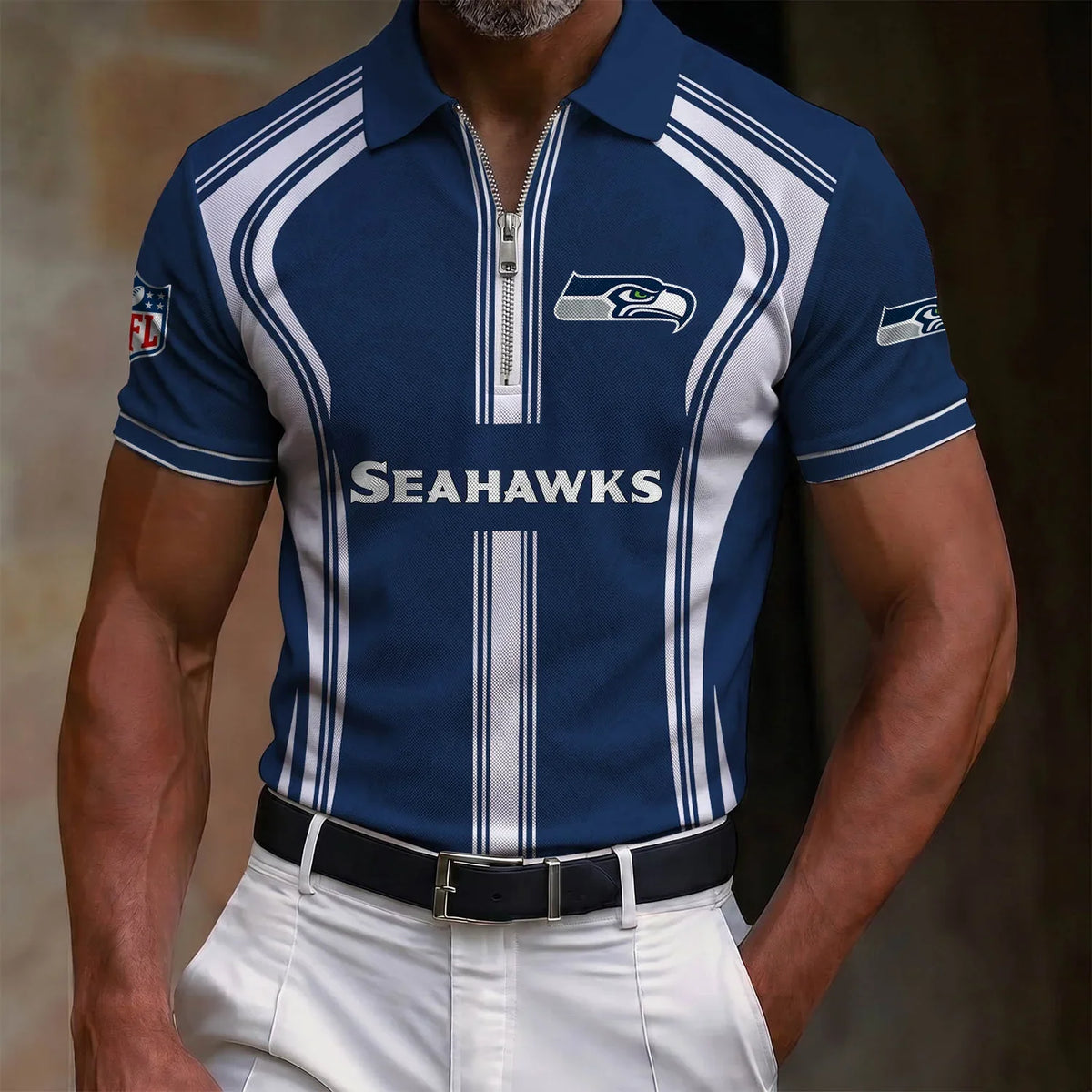 [SPECIAL OFFER] NEW CUSTOMIZED NFL06 SSH SEATTLE SEAHAWKS ZIP POLO SHIRT