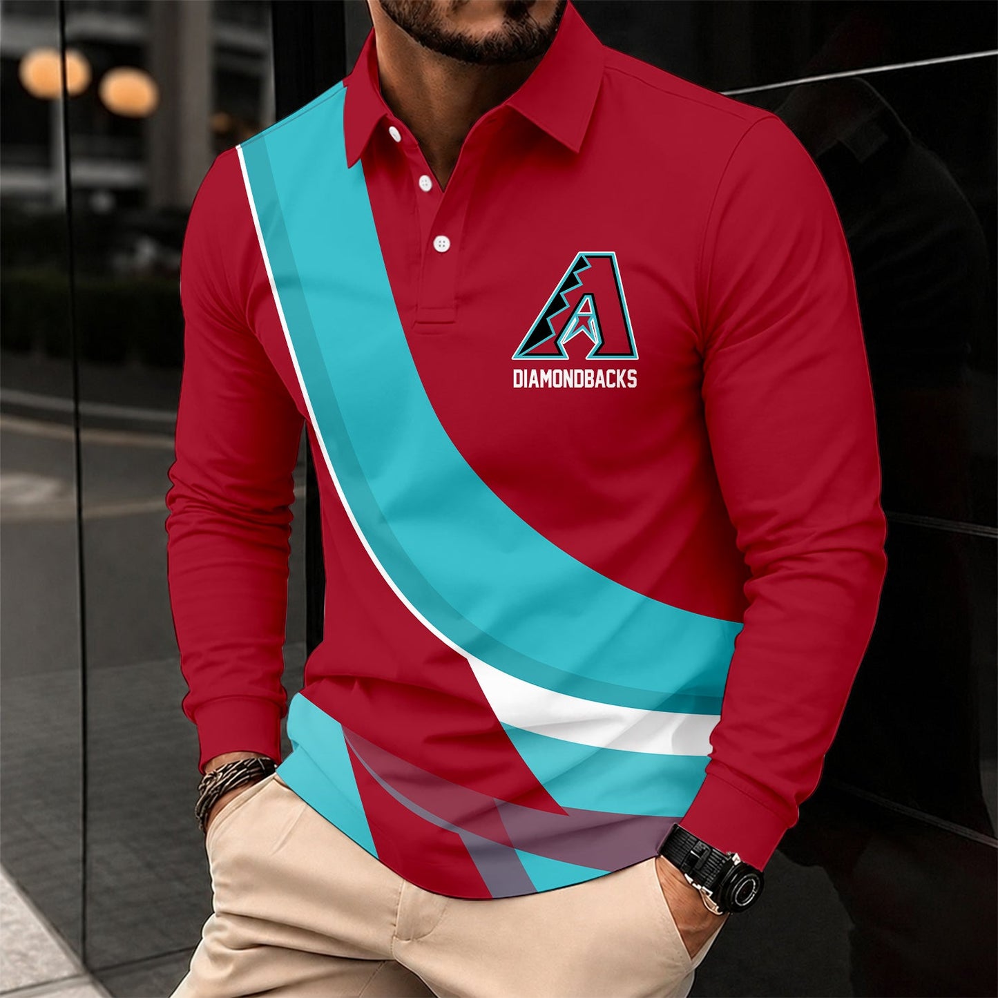 [FLASH SALE] NEW CUSTOMIZED MLB07 ADS ARIZONA DIAMONDBACKS MEN'S LONG SLEEVE POLO
