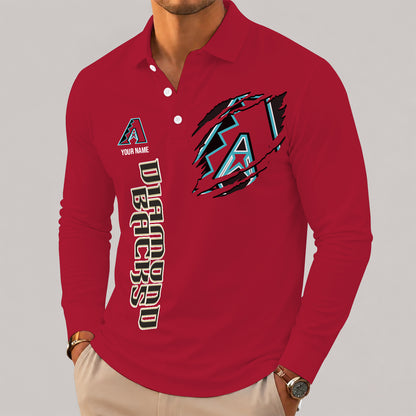 [FLASH SALE] NEW CUSTOMIZED MLB07 ADS ARIZONA DIAMONDBACKS MEN'S LONG SLEEVE POLO