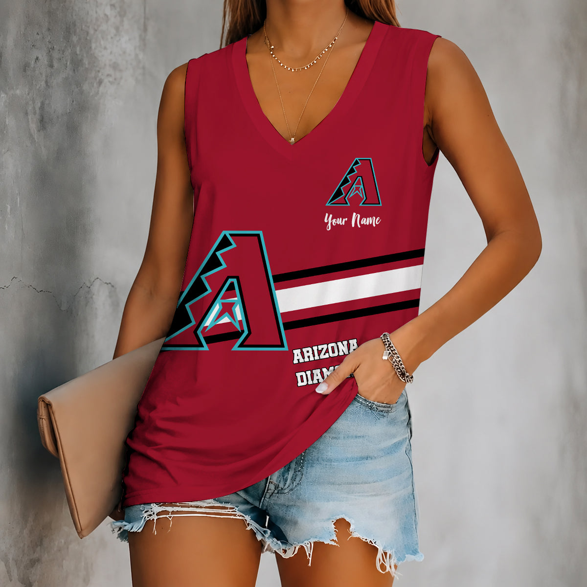 [FLASH SALE] NEW CUSTOMIZED MLB07 ADS ARIZONA DIAMONDBACKS WOMEN'S V-NECK TANK TOP
