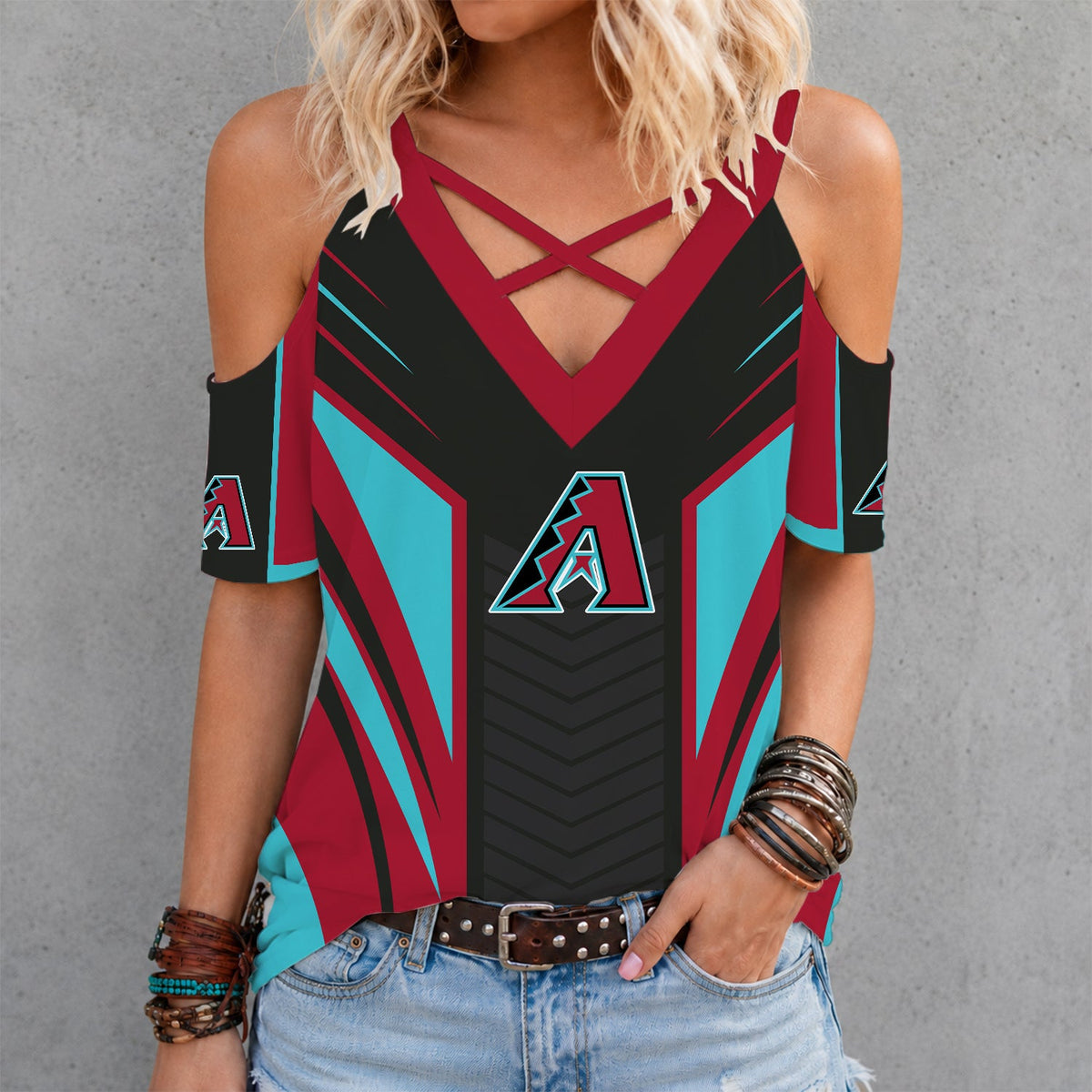 [FLASH SALE] NEW CUSTOMIZED MLB07 ADS ARIZONA DIAMONDBACKS CRISS CROSS V-NECK TOP