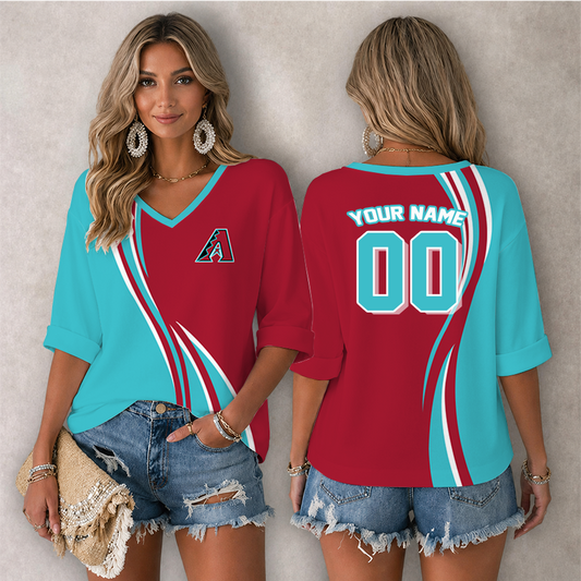 [FLASH SALE] NEW CUSTOMIZED MLB07 ADS ARIZONA DIAMONDBACKS WOMEN'S HEART V-NECK LONG SLEEVE SHIRT