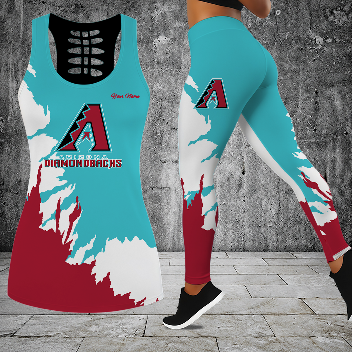 [FLASH SALE] NEW CUSTOMIZED MLB07 ADS ARIZONA DIAMONDBACKS HOLLOW TANK TOP & LEGGINGS SET