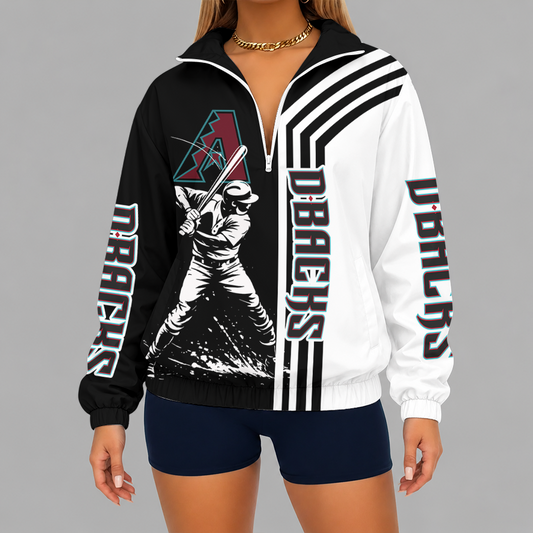 [FLASH SALE] NEW CUSTOMIZED MLB07 ADS ARIZONA DIAMONDBACKS V-NECK ZIPPER SWEATSHIRT JACKET