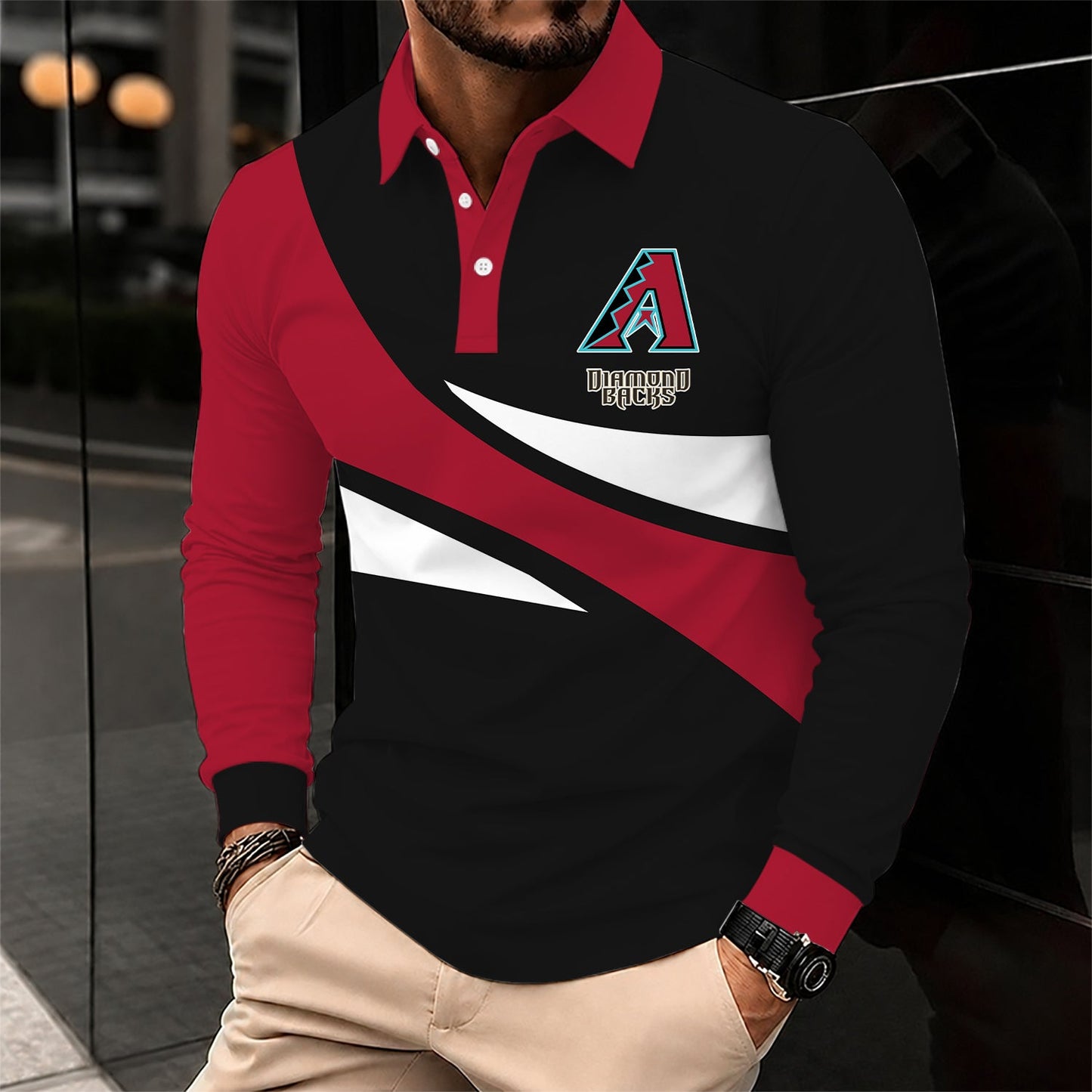 [FLASH SALE] NEW CUSTOMIZED MLB07 ADS ARIZONA DIAMONDBACKS MEN'S LONG SLEEVE POLO