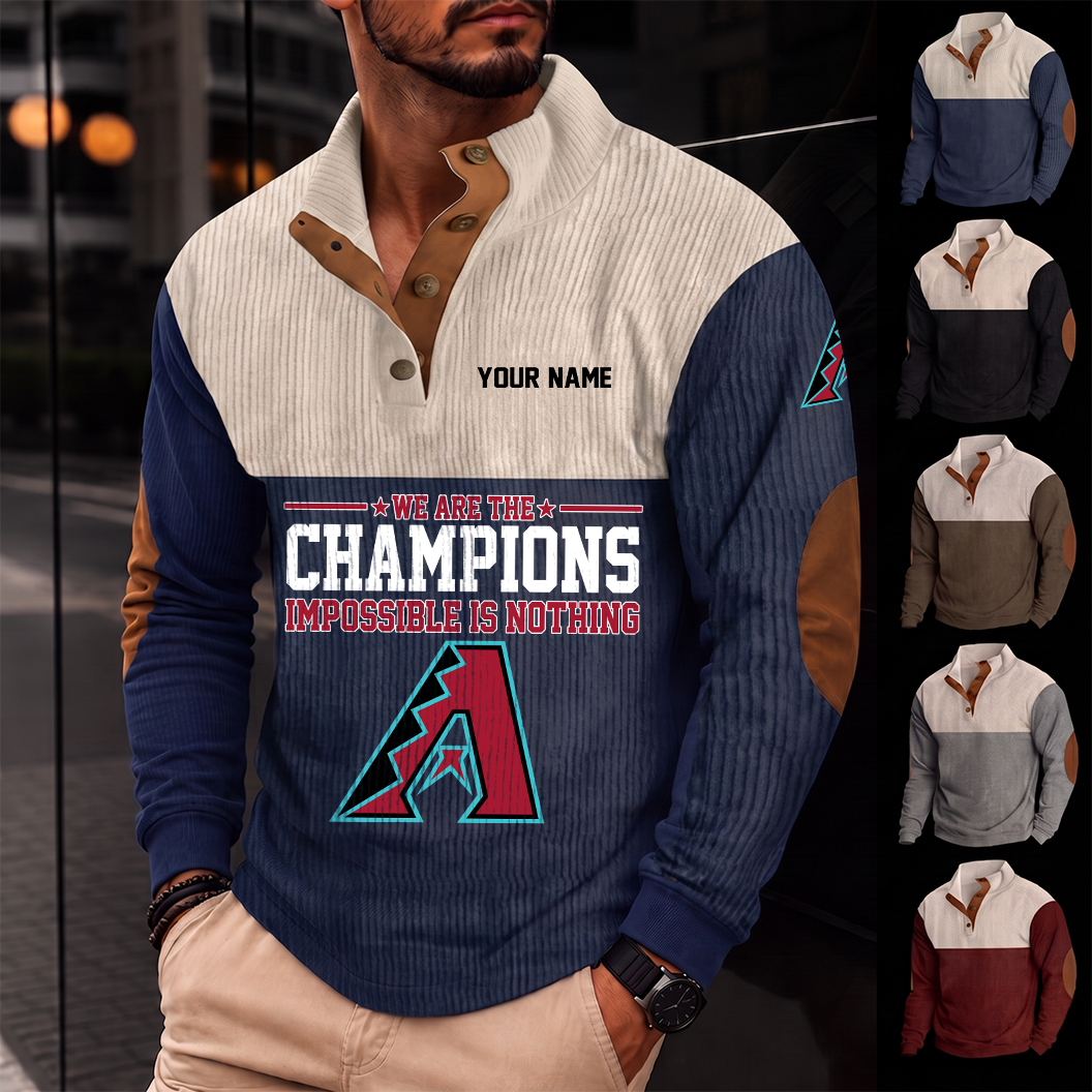 [FLASH SALE] NEW CUSTOMIZED MLB07 ADS ARIZONA DIAMONDBACKS BUTTON SWEATSHIRTS STAND COLLAR