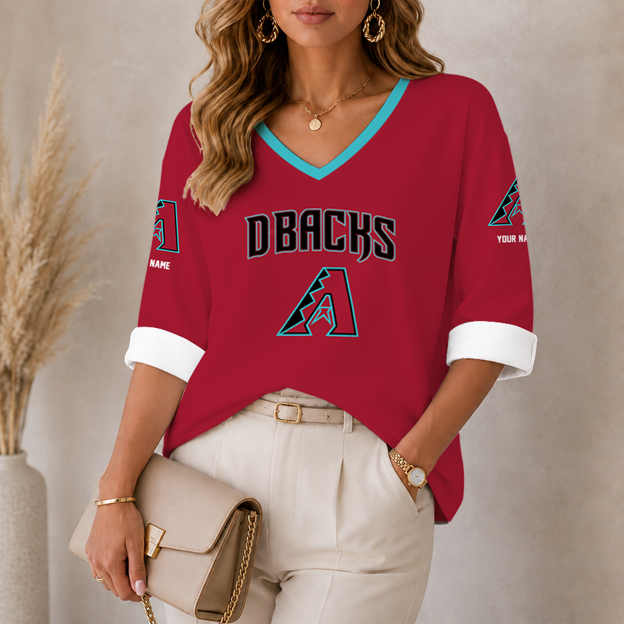 [FLASH SALE] NEW CUSTOMIZED MLB07 ADS ARIZONA DIAMONDBACKS WOMEN'S HEART V-NECK LONG SLEEVE SHIRT