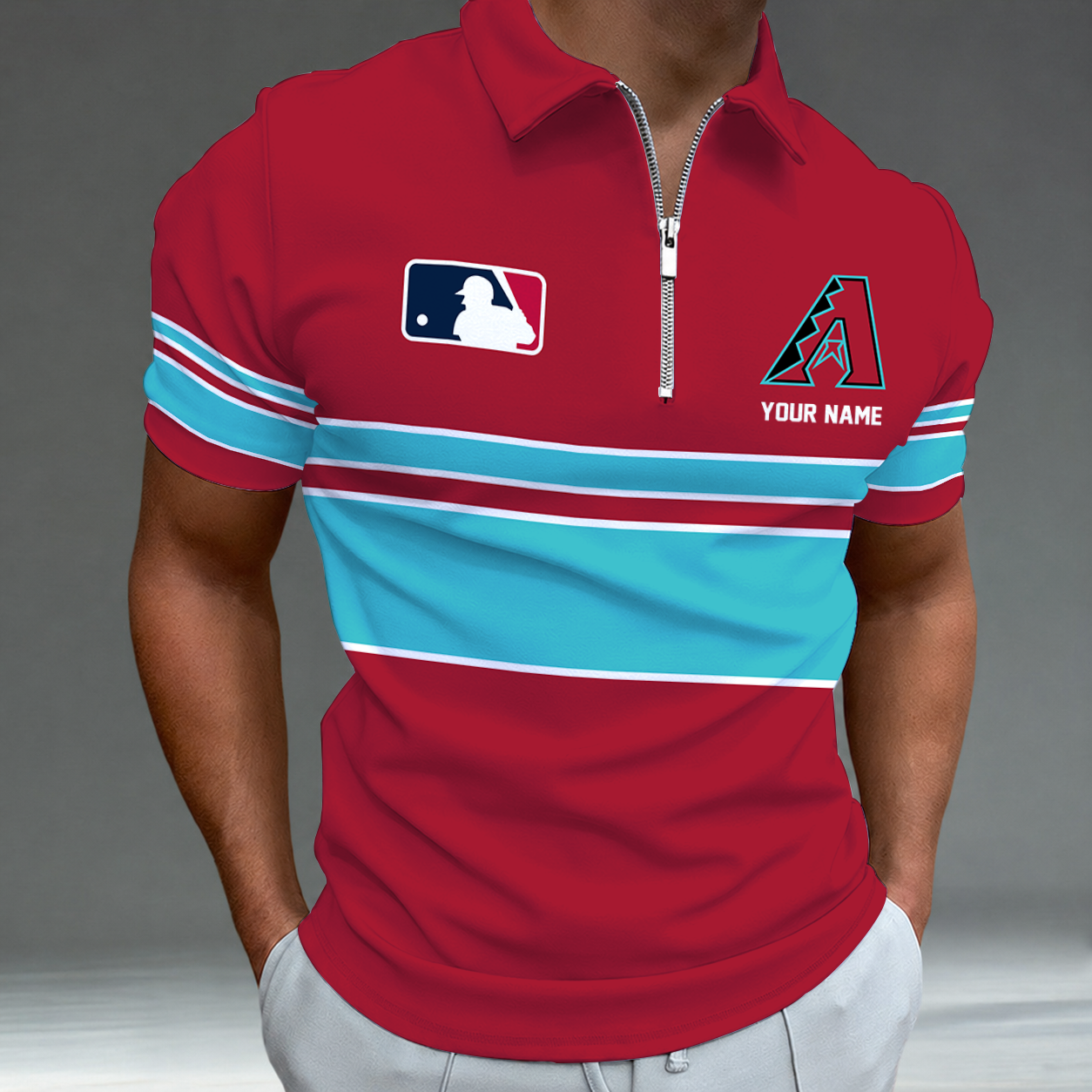 LIMITED EDITION - NEW CUSTOMIZED MLB07 ADS ARIZONA DIAMONDBACKS ZIP POLO SHIRT