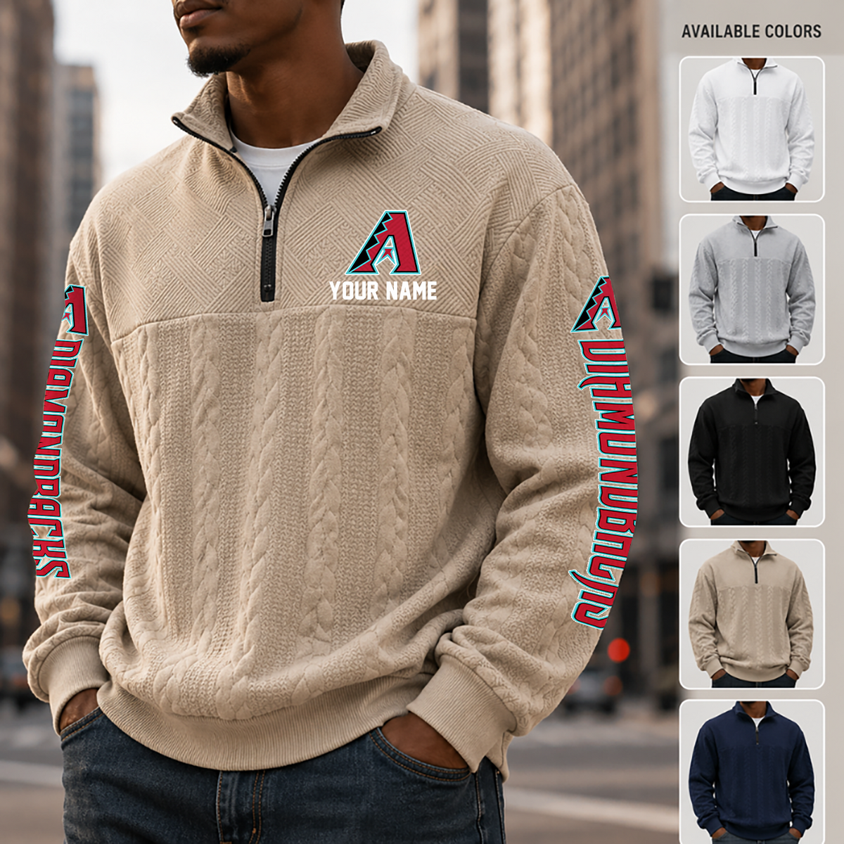 [FLASH SALE] NEW CUSTOMIZED MLB07 ADS ARIZONA DIAMONDBACKS MULTICOLOR QUARTER-ZIP SWEATSHIRT