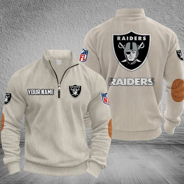 [SPECIAL OFFER] NEW CUSTOMIZED NFL07 LVR LAS VEGAS RAIDERS MULTICOLOR STRIPED QUATER ZIP SWEATSHIRT