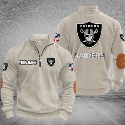 [SPECIAL OFFER] NEW CUSTOMIZED NFL07 LVR LAS VEGAS RAIDERS MULTICOLOR STRIPED QUATER ZIP SWEATSHIRT