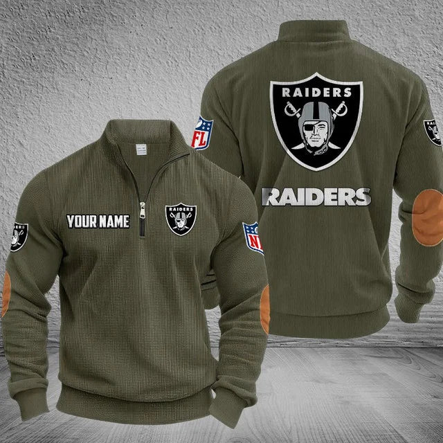[SPECIAL OFFER] NEW CUSTOMIZED NFL07 LVR LAS VEGAS RAIDERS MULTICOLOR STRIPED QUATER ZIP SWEATSHIRT