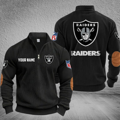 [SPECIAL OFFER] NEW CUSTOMIZED NFL07 LVR LAS VEGAS RAIDERS MULTICOLOR STRIPED QUATER ZIP SWEATSHIRT