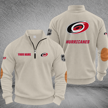 [SUPER SALE] NEW CUSTOMIZED NHL07 CLH CAROLINA HURRICANES MULTICOLOR STRIPED QUATER ZIP SWEATSHIRT