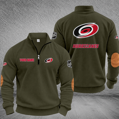 [SUPER SALE] NEW CUSTOMIZED NHL07 CLH CAROLINA HURRICANES MULTICOLOR STRIPED QUATER ZIP SWEATSHIRT