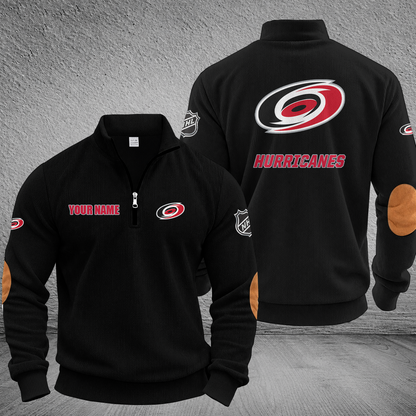 [SUPER SALE] NEW CUSTOMIZED NHL07 CLH CAROLINA HURRICANES MULTICOLOR STRIPED QUATER ZIP SWEATSHIRT