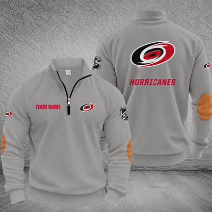 [SUPER SALE] NEW CUSTOMIZED NHL07 CLH CAROLINA HURRICANES MULTICOLOR STRIPED QUATER ZIP SWEATSHIRT