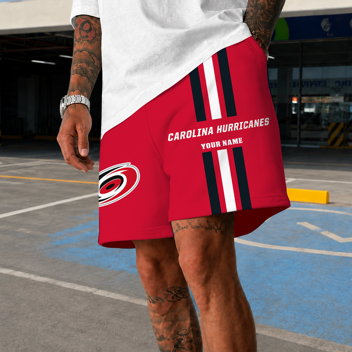 [SUPER SALE] NEW CUSTOMIZED NHL07 CLH CAROLINA HURRICANES SHORT PANTS