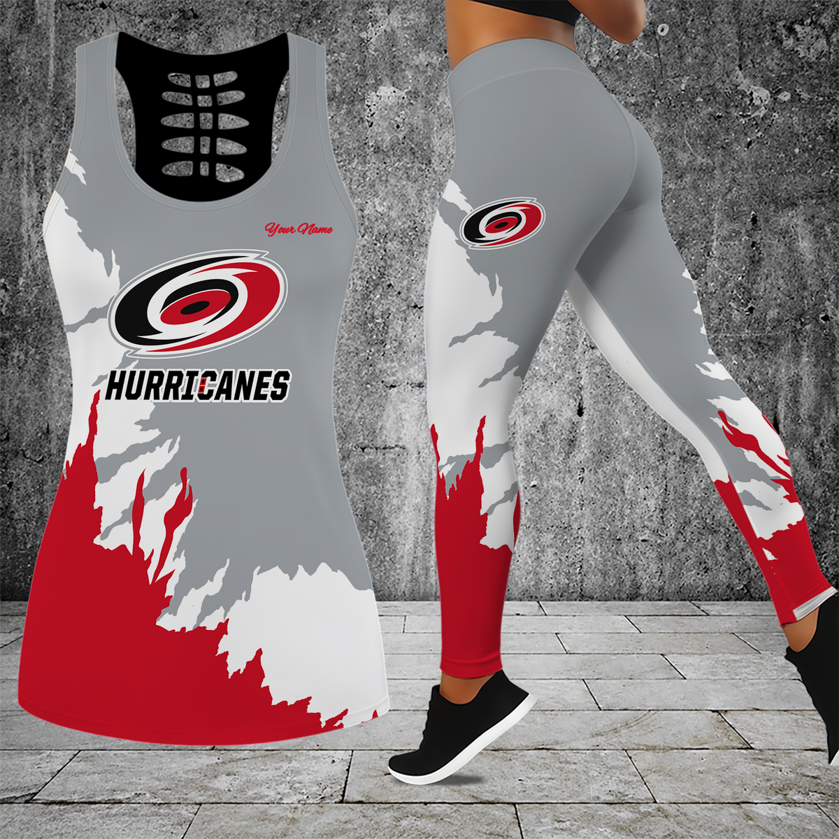 [SUPER SALE] NEW CUSTOMIZED NHL07 CLH CAROLINA HURRICANES HOLLOW TANK TOP & LEGGINGS SET