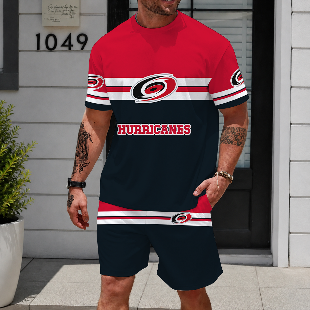 [SUPER SALE] NEW CUSTOMIZED NHL07 CLH CAROLINA HURRICANES UNISEX T-SHIRT & SHORTS SET