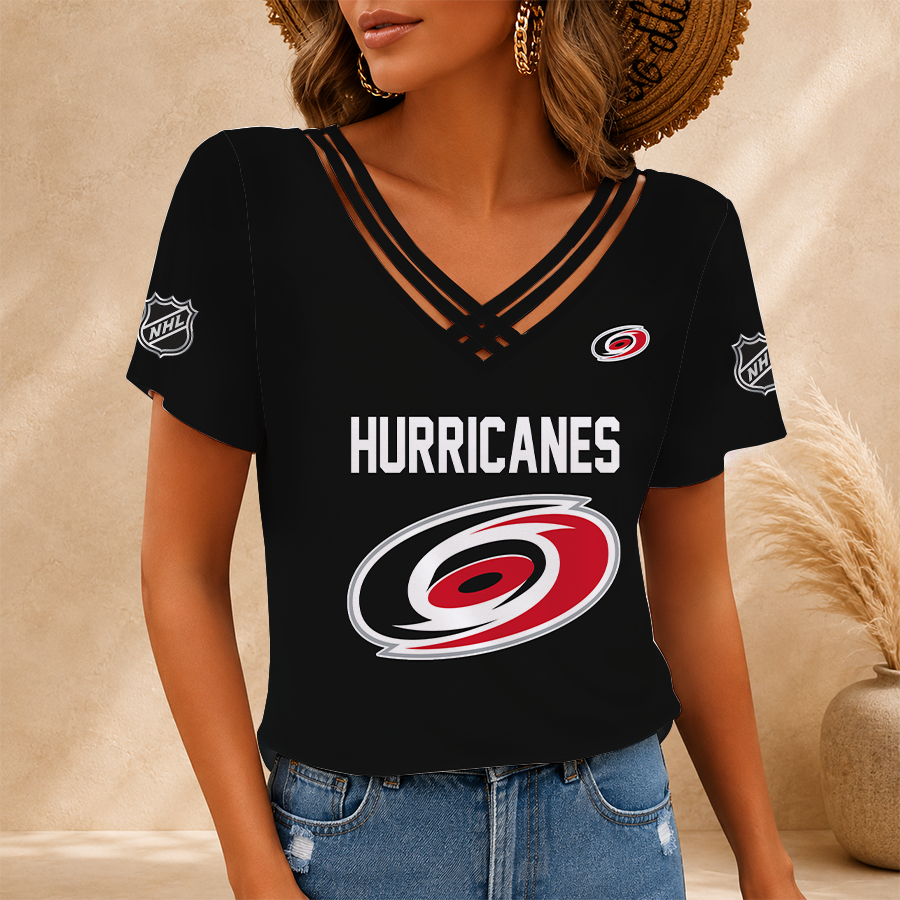 [SUPER SALE] NEW CUSTOMIZED NHL07 CLH CAROLINA HURRICANES V-NECK SHIRT