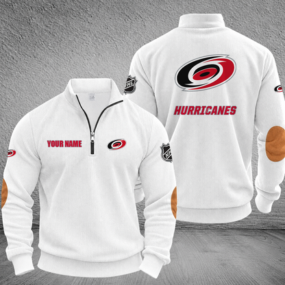 [SUPER SALE] NEW CUSTOMIZED NHL07 CLH CAROLINA HURRICANES MULTICOLOR STRIPED QUATER ZIP SWEATSHIRT