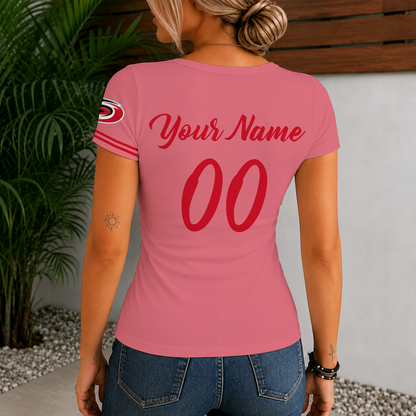 [SUPER SALE] NEW CUSTOMIZED NHL07 CLH CAROLINA HURRICANES WOMEN'S SHORT SLEEVE HENLEY T-SHIRT