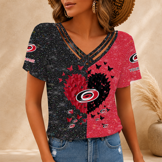 [SUPER SALE] NEW CUSTOMIZED NHL07 CLH CAROLINA HURRICANES V-NECK SHIRT