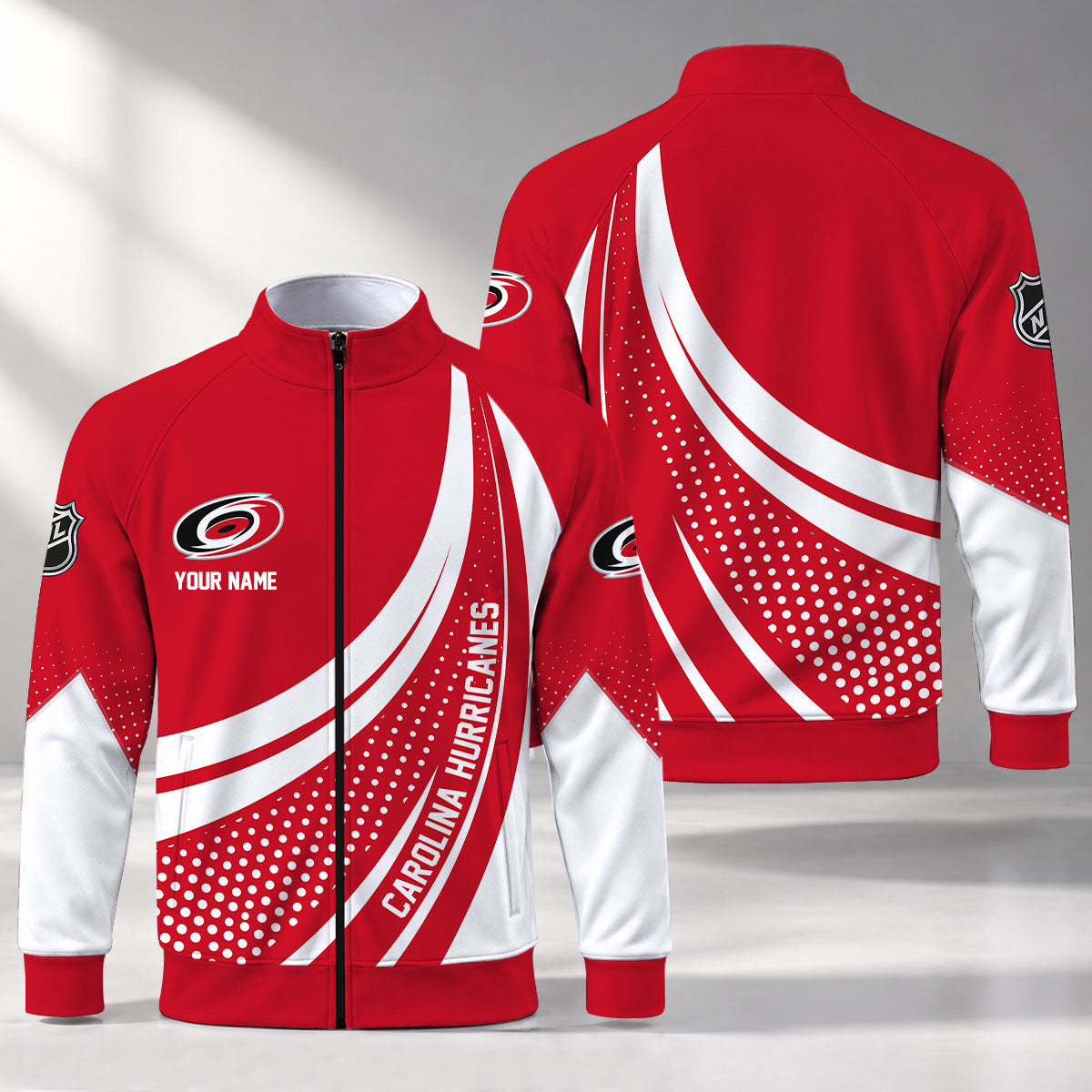 [SUPER SALE] NEW CUSTOMIZED NHL07 CLH CAROLINA HURRICANES STAND COLLAR JACKET