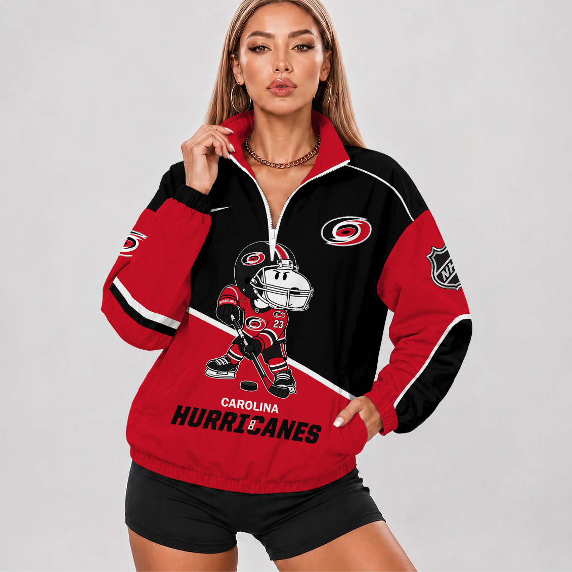 [SUPER SALE] NEW CUSTOMIZED NHL07 CLH CAROLINA HURRICANES V-NECK ZIPPER SWEATSHIRT JACKET