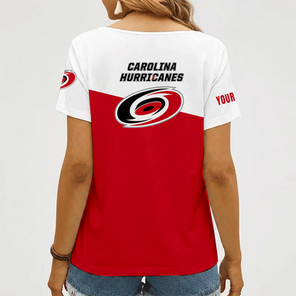 [SUPER SALE] NEW CUSTOMIZED NHL07 CLH CAROLINA HURRICANES V-NECK FEMALE SHIRT