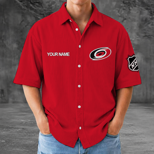 [SUPER SALE] NEW CUSTOMIZED NHL07 CLH CAROLINA HURRICANES SEERSUCKER BUTTON SHIRT