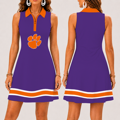 [FAN FAVORITE] NEW CUSTOMIZED NCAA FBS07 CST CLEMSON TIGERS WOMEN'S ZIP SLEEVELESS POLO DRESS