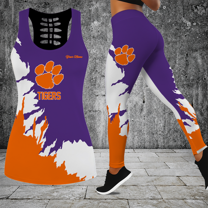 [FAN FAVORITE] NEW CUSTOMIZED NCAA FBS07 CST CLEMSON TIGERS HOLLOW TANK TOP & LEGGINGS SET