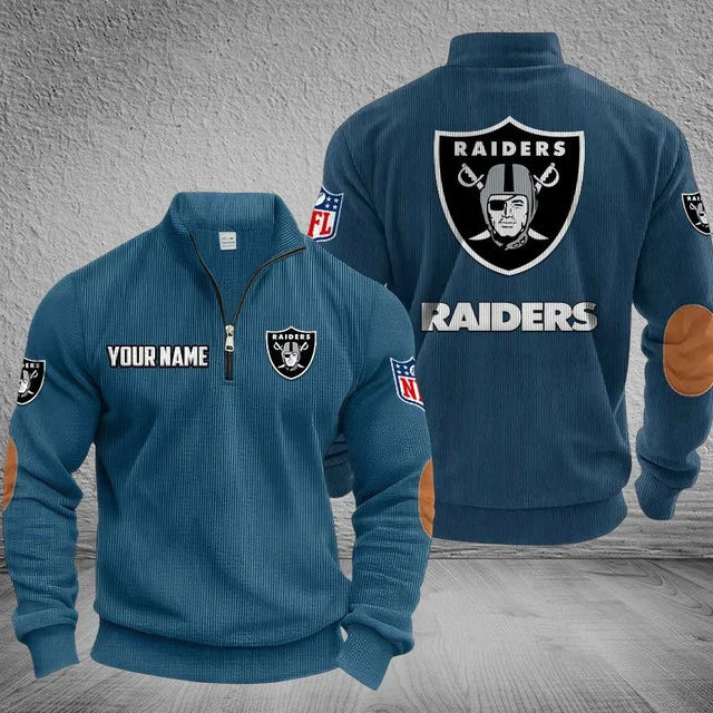 [SPECIAL OFFER] NEW CUSTOMIZED NFL07 LVR LAS VEGAS RAIDERS MULTICOLOR STRIPED QUATER ZIP SWEATSHIRT