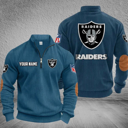 [SPECIAL OFFER] NEW CUSTOMIZED NFL07 LVR LAS VEGAS RAIDERS MULTICOLOR STRIPED QUATER ZIP SWEATSHIRT