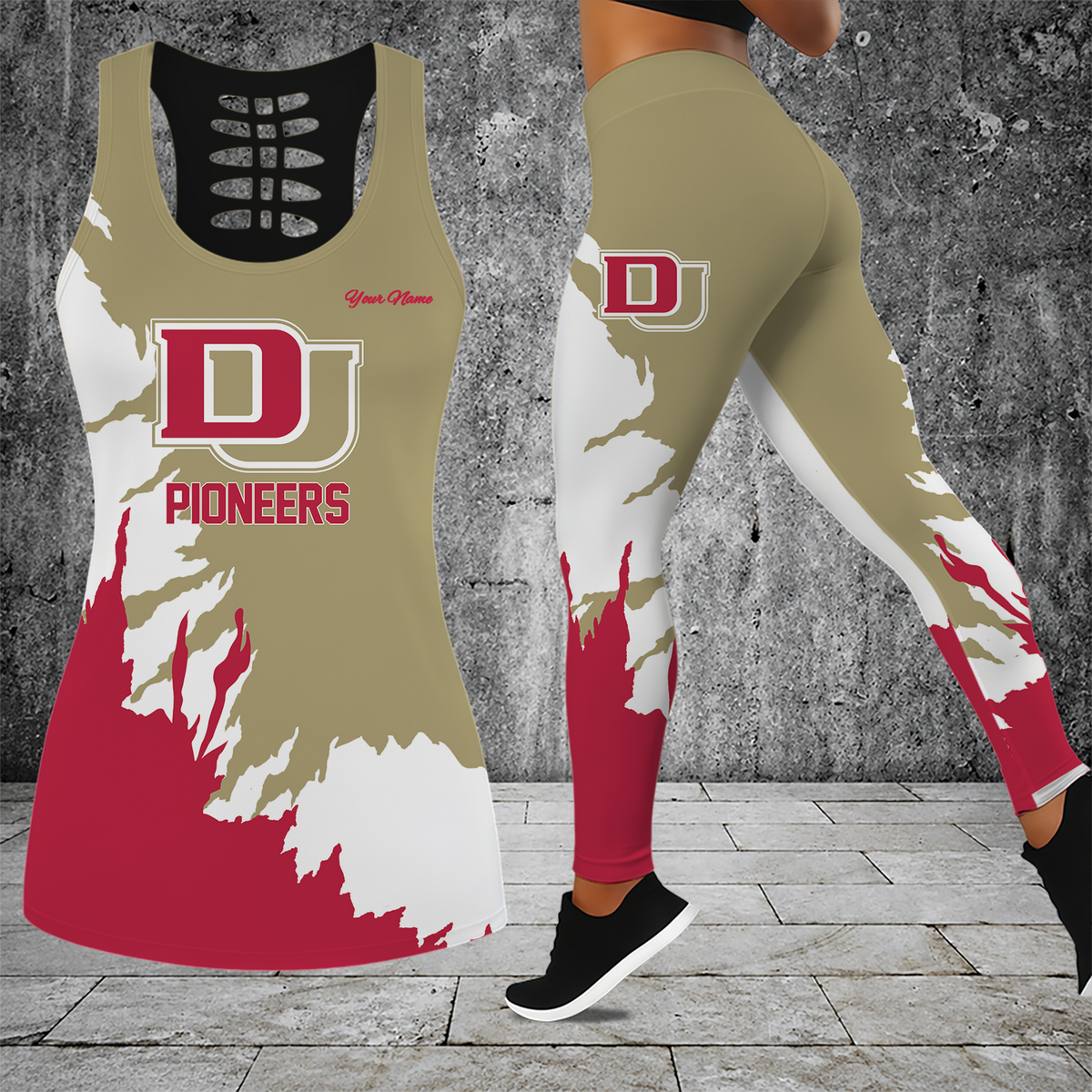 [FAN FAVORITE] NEW CUSTOMIZED NCAA MFF07 DEP DENVER PIONEERS HOLLOW TANK TOP & LEGGINGS SET