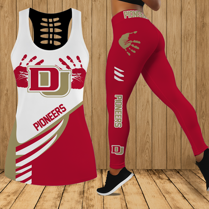 [FAN FAVORITE] NEW CUSTOMIZED NCAA MFF07 DEP DENVER PIONEERS HOLLOW TANK TOP & LEGGINGS SET
