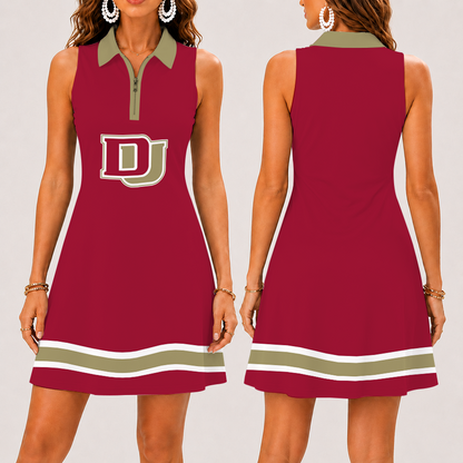 [FAN FAVORITE] NEW CUSTOMIZED NCAA MFF07 DEP DENVER PIONEERS WOMEN'S ZIP SLEEVELESS POLO DRESS