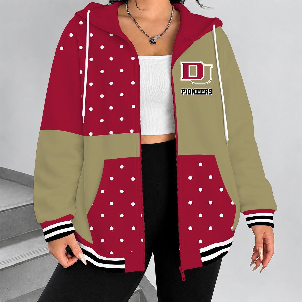 [FAN FAVORITE] NEW CUSTOMIZED NCAA MFF07 DEP DENVER PIONEERS STRAPPY ZIP HOODIE