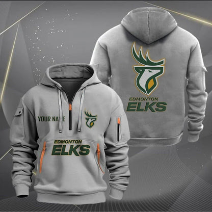 [FAN EXCLUSIVE] NEW CUSTOMIZED CFL07 EDM EDMONTON ELKS MUTICOLOR QUARTER ZIP HOODIE