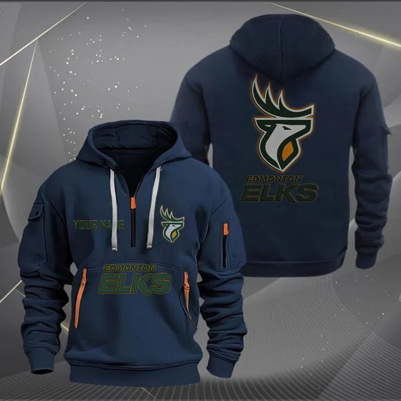 [FAN EXCLUSIVE] NEW CUSTOMIZED CFL07 EDM EDMONTON ELKS MUTICOLOR QUARTER ZIP HOODIE
