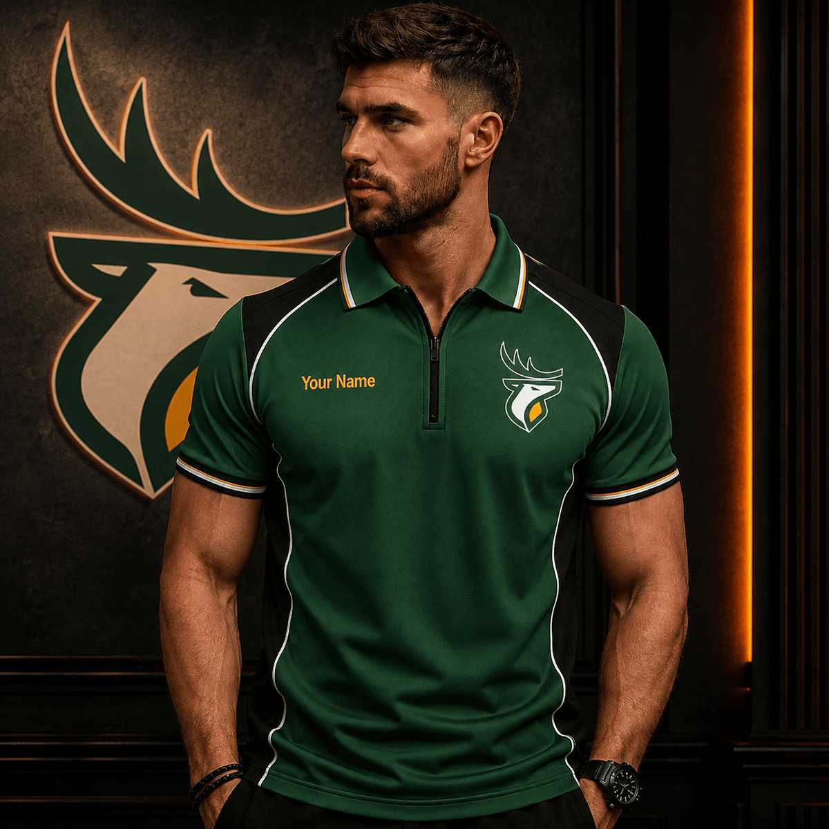 [SPECIAL OFFER] NEW CUSTOMIZED CFL07 EDM EDMONTON ELKS ZIP POLO SHIRT